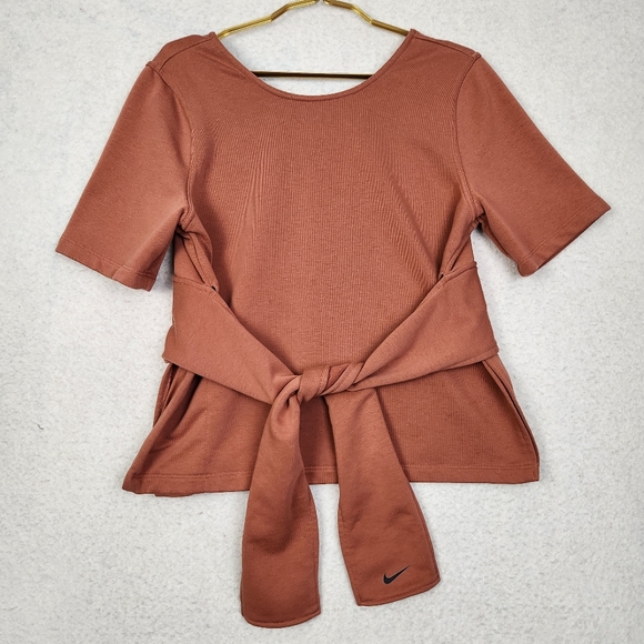 Nike Yoga Studio Womens Size Large Dusty Peach Waist Tie Open Back Athletic Top - Picture 5 of 15